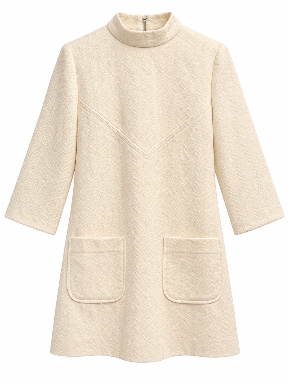 Vintage 1960s Mod Mock Neck Structured Mini Dress Off White Size S